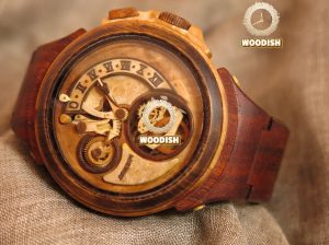 Rectangular Metal and Wooden Wrist Watch for Men a